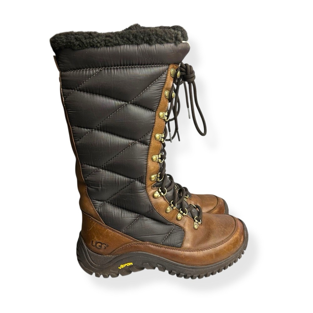 UGG Australia Women's Kintla Boots Leather Quilted Two Tone Brownstone US 7‎